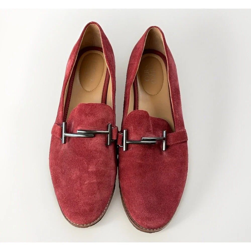 Franco Sarto Harlow Loafers Womens 10 M Red Suede Slip On Bit Flats Shoes